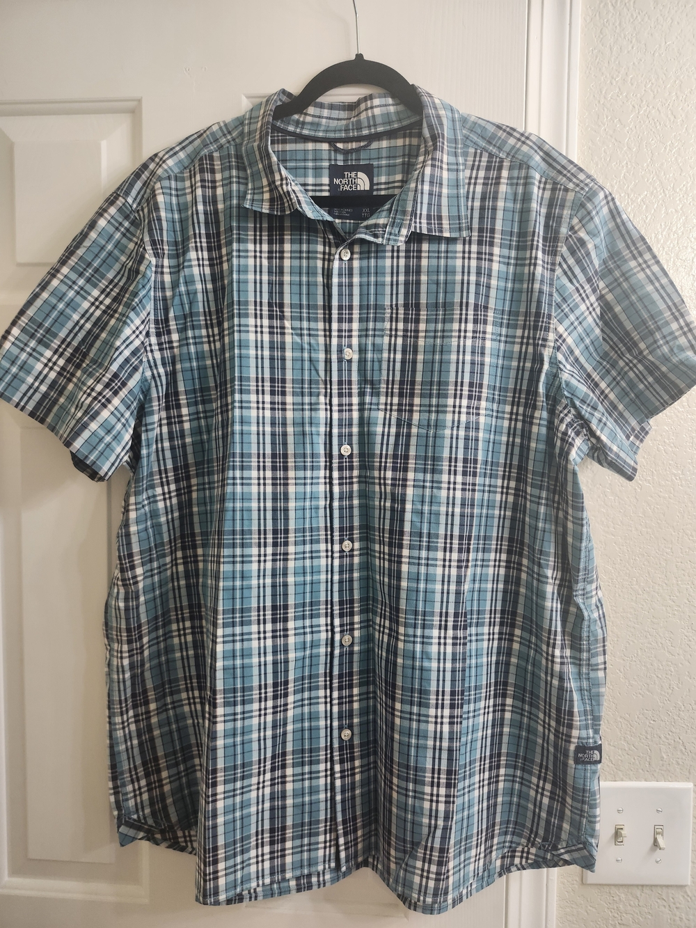 The North Face Men’s Blue Plaid Short-Sleeve Button-Up Shirt